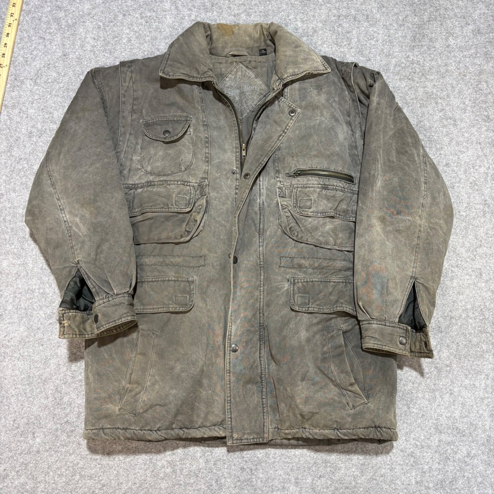Expeditions Mens Canvas Field Jacket Map Lining Utility Workwear Coat Gray L